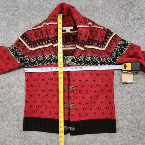 VTG Susan Bristol Womens M Medium Wool Fair Isle Clasp Cardigan Shawl Sweater - Picture 8 of 11